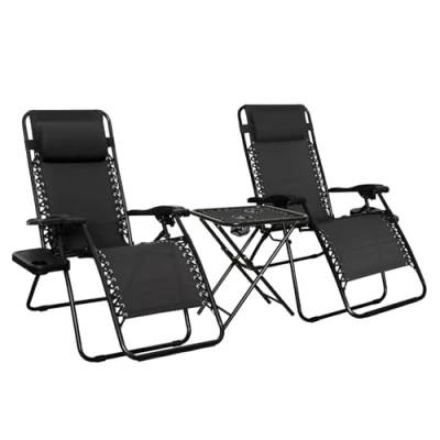 Image de Amazon Basics Lot de 2 Fauteuils Relax Pliants avec Table D’appoint, Noire