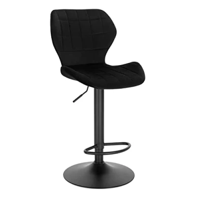 Image de WOLTU Tabouret de Bar Lot 1 Tabourets Réglables 60 82cm en Hauteur Pivotant à 360 avec Dossier Repose Pieds Chaise Velours Métal Debout Noir BH324sz