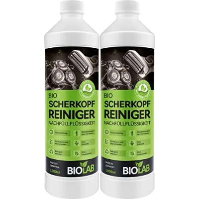 Image de BIOLAB Recharge de liquide nettoyage bio pour tête rasage (2 x 1000 ml) Clean &amp; Renew, compatible avec Braun Series, cartouche Philips et station