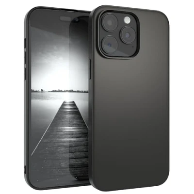 Image de EAZY CASE Coque de protection arrière en silicone avec l&#039;appareil photo, compatible iPhone 15 Pro Max, noir mat, ultra fine, fine