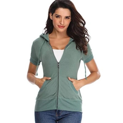 Image de MISS MOLY Sweat À Capuche Manches Courtes pour Femmes Hoodies Basic Mode Simple T Shirt Vert Medium