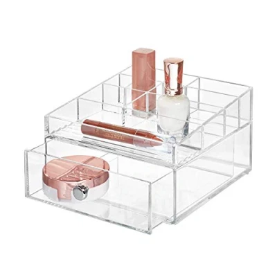 Image de iDesign Drawers boite lunettes, empilable en plastique pour lunettes de lecture, soleil, etc., tiroir à 3 tiroirs, transparent