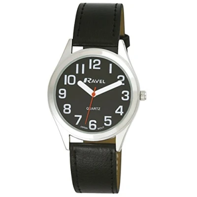 Image de Ravel Montre Femme à Bracelet d&#039;aide la Vue avec de Gros Chiffres Cadran Noir/Ton Argenté/Noir