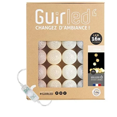 Image de GuirLED Guirlande lumineuse boules Coton LED USB Veilleuse bébé 2h Adaptateur secteur double 2A inclus 3 intensités 16 1.6m