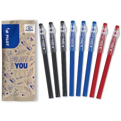 Image de PILOT 8 Stylos Ball Stick Encre Gel Effaçable 3 Bleus, Noirs et 2 Rouges Le FriXion Économique à Pointe Moyenne Pour Mettre Dans La Trousse d&#039;école Fourniture Scolaire