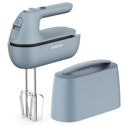 Image de Kenwood QuickMix Go HMP40.000GY Batteur électrique portable avec sac intégré, bouton de libération SureEject, fouet en acier inoxydable et crochet pétrisseur inclus, cuillère à mesurer, 350 W, bleu