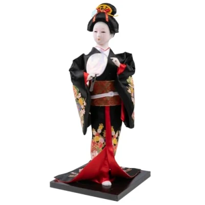 Image de lachineuse Poupee Japonaise en Kimono Noir ET Fleurs Princesse d&#039;Asie