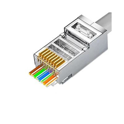 Image de VIVOCH 50 Pcs Cat6 RJ45 Pass Through Connectors, Plugs, Metal Shielded Ends FTP 8P8C Modular Network Plug Connector
