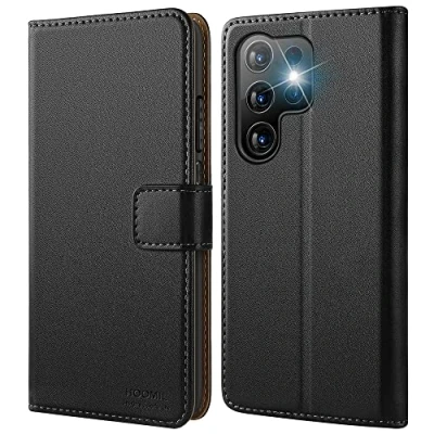 Image de HOOMIL Coque MagFlip pour Samsung Galaxy S23 Ultra, [Fabrication Soignée] Etui en Cuir Premium, Étui à Rabat, Housse de Protection Noir