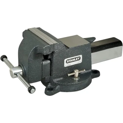 Image de Stanley 183067 MaxSteel Étau 125 Mm Construction Durable En Fonte Vis Roulée Base À Fixer Sur L&#039;Établi, Pivotante Et Polyvalente Finition Chrome Anticorrosion