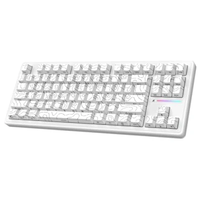Image de ATTACK SHARK M87PRO Clavier De Jeu Mécanique sans Fil Tkl, Bluetooth/2.4G/USB C Filaire, RGB à Échange Chaud, 5000mAh, Disposition Américaine QWERTY Contour Blanc