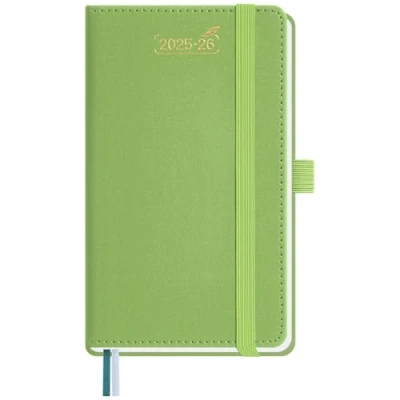 Image de BEZEND Petit Agenda 2025 2026 de Poche 15,5 x 9 cm Semainier 25 26 avec Double Horaire 1 Semaine 2 Pages 18 Mois Du juil. à déc. Couverture Rigide en Cuir PU Fruit Vert