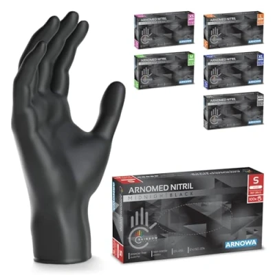 Image de ARNOMED gants nitrile taille S, gant noir, 100 pièces/boîte, noir jetable non poudrés &amp; sans latex, de cuisine jetables, jetables en XS, M, L, XL, XXL