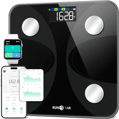 Image de Runstar balance intelligente pour le poids corporel et pourcentage de graisse, numérique salle bain haute précision éligible FSA ou HSA avec écran LCD analyse composition