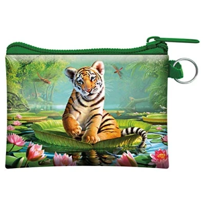 Image de Porte Monnaie 3D LiveLife Tigre et Nénuphar de Deluxebase. Carte Lenticulaire Chat avec Fermeture éclair sécurisée Illustrations sous Licence Artiste renommé Jerry LoFaro