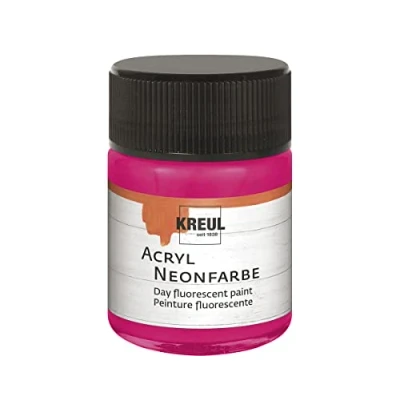 Image de Kreul 77563 peinture acrylique néon, 50 ml verre rose fluorescente luminescente à base d&#039;eau, crémeuse semi couvrante avec luminosité intense sur fond blanc