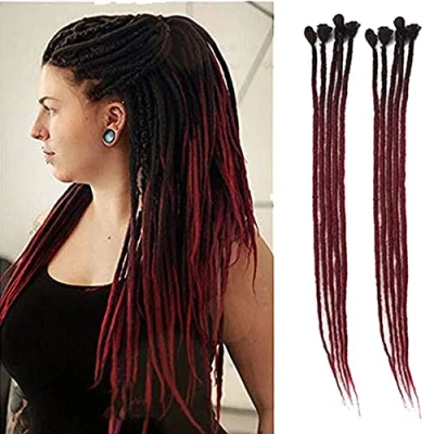 Image de Dsoar 24 Pouces Ombre Dreadlocks Extensions pour Femmes/Hommes 10 Brins Synthétiques Dreads Main Crochet Tressage Cheveux Jamaïque Reggae Locs (Ombre Noir et Bourgogne)