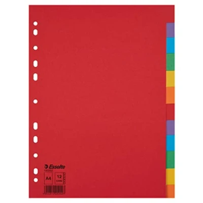 Image de Esselte Intercalaires A4 12 Touches, Rouge/Multicolore, Carton Recyclé, 100202