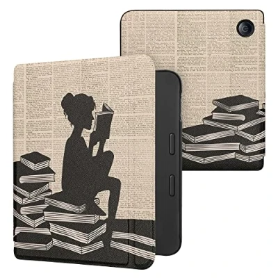 Image de kwmobile Étui Compatible avec Tolino Vision 6 Coque à Rabat magnétique Tablette eReader Similicuir Noir Beige