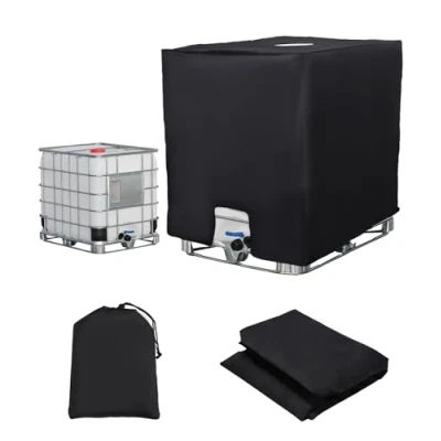 Image de Bache pour Cuve 1000L IBC, de Réservoir d&#039;eau Couvercle, Anti UV poussière Couverture Container Housse Protection (120 x 100 116 cm Le Noir)