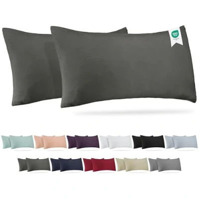 Image de BARBONS Taies d&#039;oreiller 40x80 Coton (Lot de 2) Housses Coussins, Confort Luxueux avec Certifiée Oeko Tex, Idéal pour Une Mise à Niveau Élégante la Chambre Coucher (40x80 Anthracite)