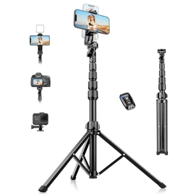 Image de Nineigh Trepied Smartphone,190cm Léger Aluminium Trépied pour Smartphone avec Télécommande sans Fil et Support de Téléphone Portable, Extensible per iPhone 14/13/12/11,Samsung, Huawei