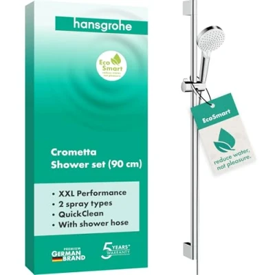 Image de hansgrohe Crometta Ensemble de douche Vario EcoSmart 9 l/min avec barre Unica&#039;Croma 90 cm, blanc/chromé, 26538400