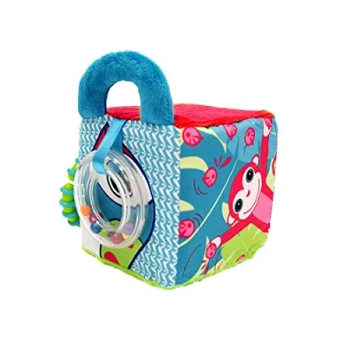 Image de LUDI Cube D&#039;Éveil Jungle En Tissu Doux Jouets Bébé Dès 3 Mois Développe Le Toucher, La Motricité Fine &amp; Bien Être Nombreuses Textures Activités Motif Single