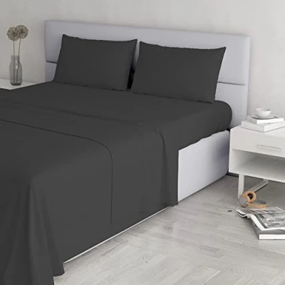 Image de Italian Bed Linen Elegant CL EL Grigio SCURO 2PST Ensemble de draps lit, Gris foncé, Double, Microfibre