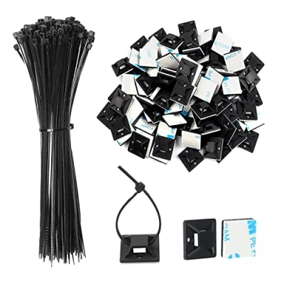 Image de JatilEr Lot de 200 supports adhésifs pour Serre câbles Noir Support base autocollant multi usages (longueur 150 mm, largeur 18 mm)
