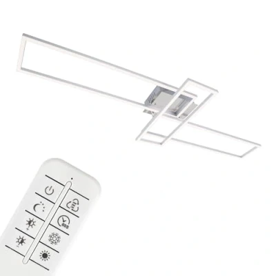 Image de BRILONER Leuchten Éclairage plafonnier LED, à intensité réglable, télécommandé, incluant une commande pour la température de couleur, chrome et aluminium, 1 100 x 350 mm (LxlxH)