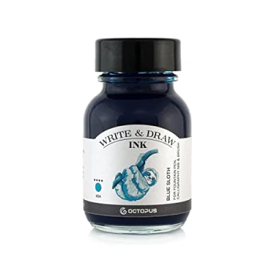 Image de Octopus Write and Draw Ink 484 Blue Sloth Encre imperméable Pour l&#039;écriture et le dessin de calligraphie résistante à la lumière stylo plume Bleu 50 ml