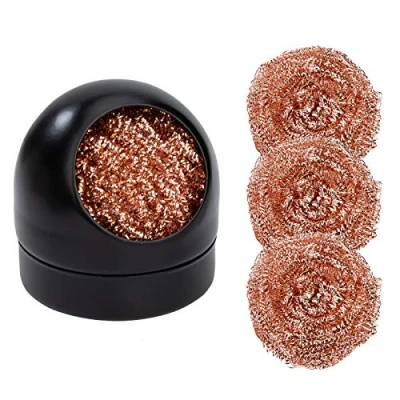 Image de Nettoyeur de fer à Souder, Boule et Base Support Kit Nettoyage Panne Soudure en Laiton Enroulé Souple pour Fers Souder Embouts(Sans Eau)