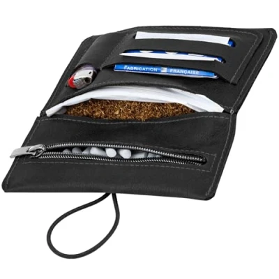 Image de Simaru Blague à Tabac rouler en Cuir Italien Véritable Pochette 30g avec Compartiments pour Feuilles, Filtres et Briquets Fermeture Éclair Supplémentaire un Rangement Sécurisé