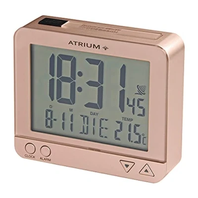 Image de Atrium Réveil radio piloté numérique à quartz contrôlé par capteur Éclairage avec arrêt sur le dessus Affichage de la date et température Or rose A760 17