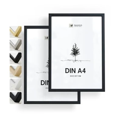 Image de Heimlich® Cadre photo A4 21x30 cm, bois d&#039;ayous, noir, lot de 2 Cadres pour documents, certificats, diplômes avec plastification Montage mural ou sur table