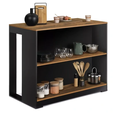 Image de Table de bar îlot bois noir et plateau foncé