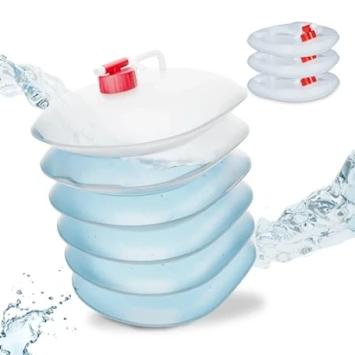 Image de Relaxdays Jerricans carrés pliants en Lot de 4, Contenant à Eau, Robinet, sans BPA, 10 litres, Rouge/Transparent
