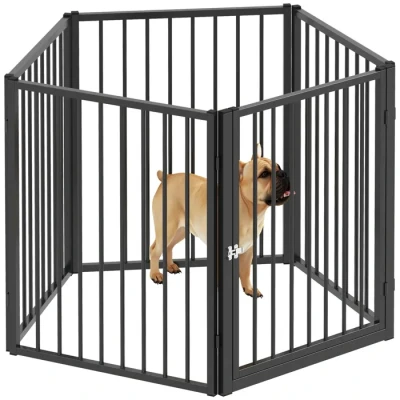 Image de PawHut Parc pour Chien, enclos Chien 5 Panneaux modulable et Pliable, Portable en métal 76H cm avec Porte, clôture Chat, Chiot Petits Animaux, intérieur extérieur, Noir