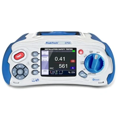 Image de PeakTech 2755 VDE 0100 Testeur d&#039;Installation Électrique, avec Bluetooth, USB &amp; carte SD, Écran TFT Couleur 3,5&quot;, IP 65, Mémoire Interne, App pour iOS Android CAT III 600V