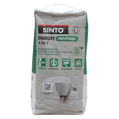 Image de SINTO Enduit Universel Poudre 5kg Rebouche, Egalise, Colle et Lisse Usage Intérieur Technique Professionnelle Sac