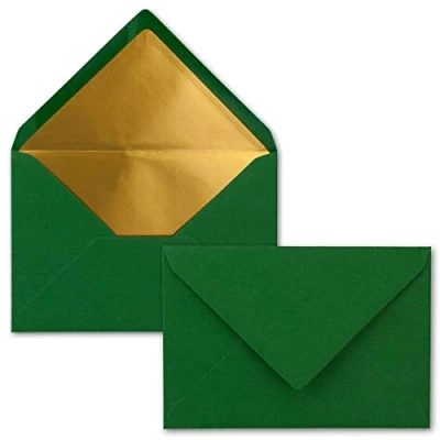 Image de FarbenFroh by GUSTAV NEUSER Lot de 50 enveloppes pour lettres Format B6 Doublure intérieure dorée 12,5 x 17,6 cm Vert foncé Collage par humectation