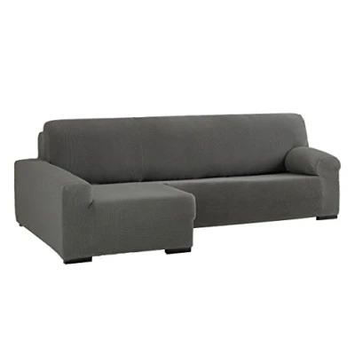 Image de Eysa Cora Bi Élastique Chaise Longue Gauche, Vue frontale, Polyester Coton, Gris, 39x35x19 cm