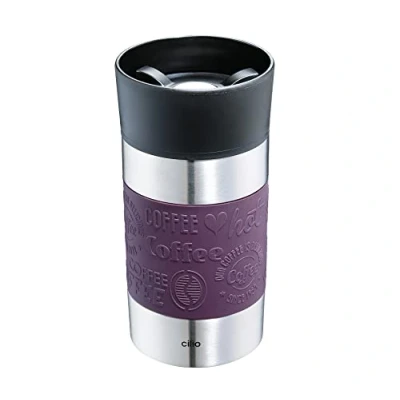 Image de cilio VIAGGIO Gobelet isotherme, 300 ml, violet, avec fermeture Quick Press à 360, double paroi anti fuite, idéal pour toutes les machines café/dosettes courantes