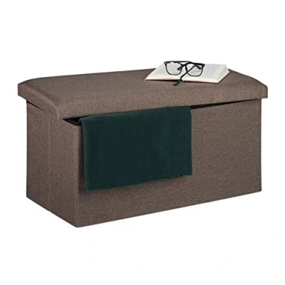 Image de relaxdays Banquette, Espace de Rangement, Effet Lin, rembourré, entrée, Chambre à Coucher, Coffre HlP 38x76,5x38,5 cm, Polyester, MDF, Mousse, Gris foncé, 1 élément