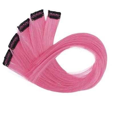 Image de CAISHA 60 cm Coloré Mèche Mèches Extension à Clip De Cheveux Raides Longs Postiche Rose BST113