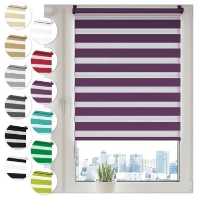 Image de Sonello Store Enrouleur Jour Nuit Klemmfix sans perçage 65cm x 210cm Pourpre, Facile à Installer avec Clips pour Fenêtre ou Porte, Stores Zébrés de Protection Solaire, en Tissu Double