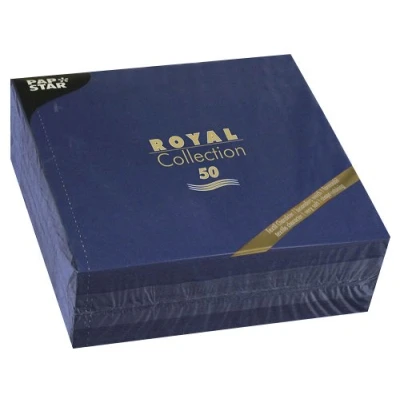 Image de Papstar Royal Collection 11605 Lot de 50 Serviettes pliées en 4 Bleu foncé 40 x cm