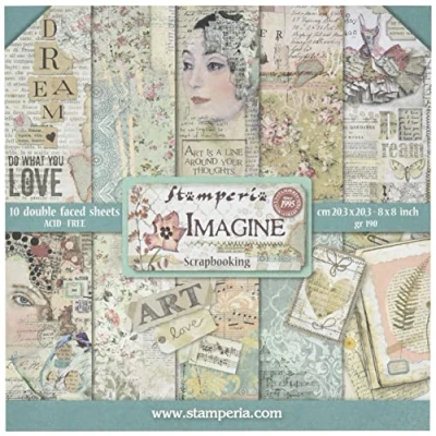 Image de Stamperia SBBS07 Mini Bloc Papier Scrap Double Face 10 Feuilles 20.3X20.3 (8&quot;X8&quot;) Imagine, Multi Colored, 20,3x20,3 cm, Set Pièces