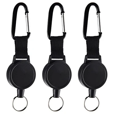 Image de Kuuqa 3 Pièces Rétractable Robuste Porte clés Badges Reel Clip avec 65cm / 25 Pouces En Acier Câble, Noir
